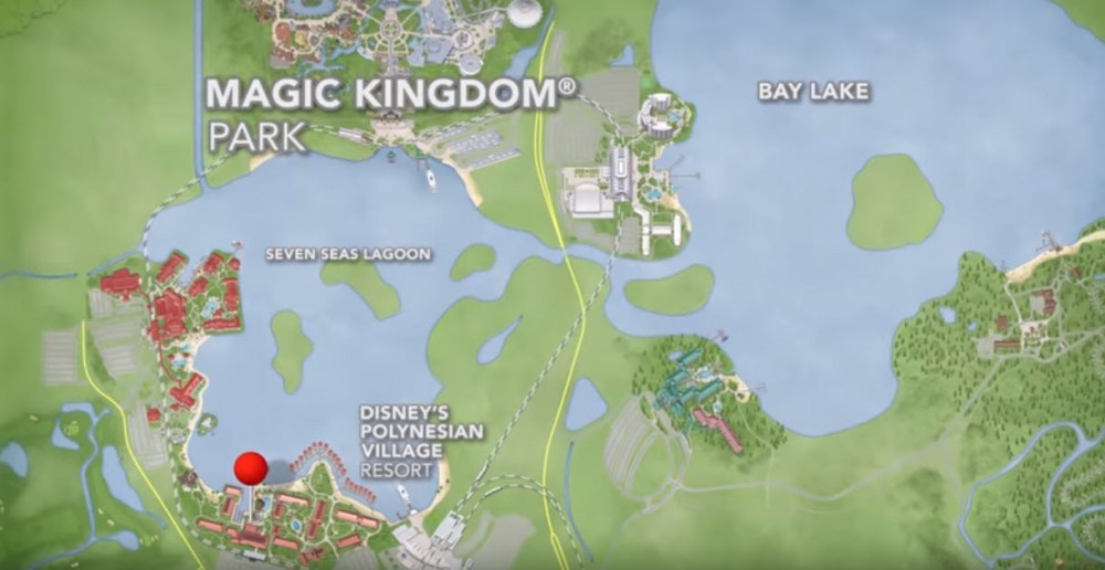 Disney park map showing the Polynesian village resort Disney park map showing the Polynesian village resort