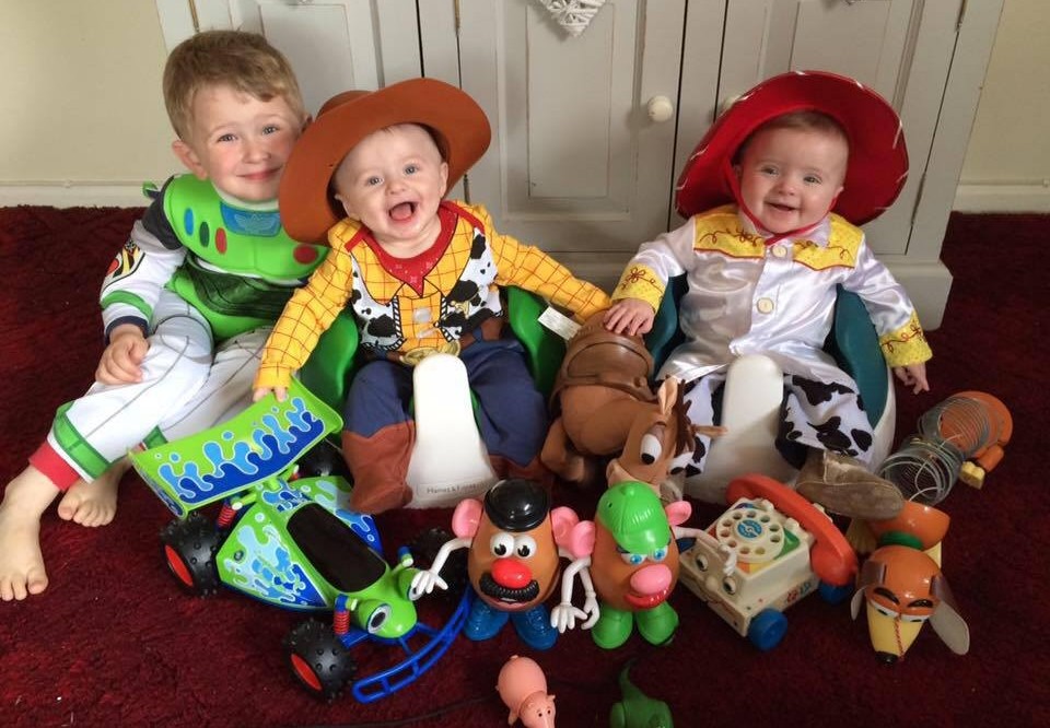 Charlie as Buzz, Oliver as Woody and Ellie as Jessie