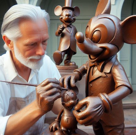 a man sculpting Mickey Mouse